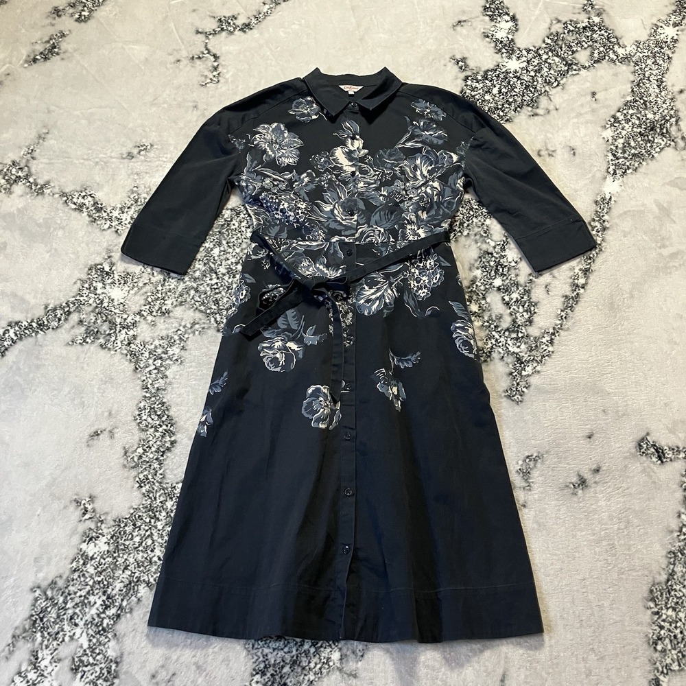 Cath Kidston Shirt Dress Womens Size 6‎ Gray Floral Belted Cotton Blend